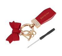 sourcing map Car Key Chain Ring Clip 5.12 Inch Leather Key Fob Wristlet Keychain with Anti-Lost D Ring & Keyrings Fit Women Men for Home Car, Red Gold