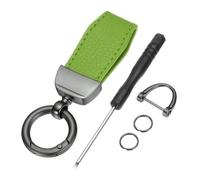 sourcing map Car Key Chain, Zinc Alloy Leather Car Keychain Anti-lost D-Ring Key Chain Fob 360 Degree Rotatable Decorative with Screwdriver for Men and Women, Metallic Black/Green