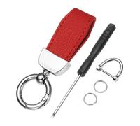 sourcing map Car Key Chain, Zinc Alloy Leather Car Keychain Anti-lost D-Ring Key Chain Fob 360 Degree Rotatable Decorative with Screwdriver for Men and Women, Silver/Wine Red
