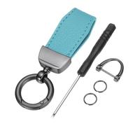 sourcing map Car Key Chain, Zinc Alloy Leather Car Keychain Anti-lost D-Ring Key Chain Fob 360 Degree Rotatable Decorative with Screwdriver for Men and Women, Metallic Black/Sky Blue
