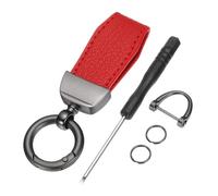 sourcing map Car Key Chain, Zinc Alloy Leather Car Keychain Anti-lost D-Ring Key Chain Fob 360 Degree Rotatable Decorative with Screwdriver for Men and Women, Metallic Black/Wine Red