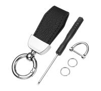 sourcing map Car Key Chain, Zinc Alloy Leather Car Keychain Anti-lost D-Ring Key Chain Fob 360 Degree Rotatable Decorative with Screwdriver for Men and Women, Silver/Black