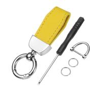 sourcing map Car Key Chain, Zinc Alloy Leather Car Keychain Anti-lost D-Ring Key Chain Fob 360 Degree Rotatable Decorative with Screwdriver for Men and Women, Silver/Lemon Yellow