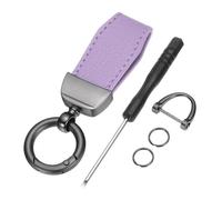 sourcing map Car Key Chain, Zinc Alloy Leather Car Keychain Anti-lost D-Ring Key Chain Fob 360 Degree Rotatable Decorative with Screwdriver for Men and Women, Metallic Black/Purple