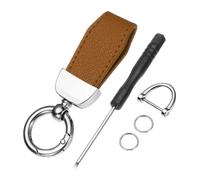 sourcing map Car Key Chain, Zinc Alloy Leather Car Keychain Anti-lost D-Ring Key Chain Fob 360 Degree Rotatable Decorative with Screwdriver for Men and Women, Silver/Brown