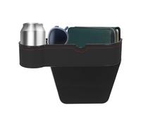 sourcing map Car Seat Gap Filler Organizer 10.6 x 7.1 x 2.8 Inch ABS+Leather Universal Car Organizer Storage Box Between Seat and Console(Left) with Cup Holder for Phone Keys, Black