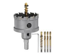 sourcing map Carbide Hole Saw Kit 54mm (2-1/8") Metal Hole Cutter Set with 5pcs Center Drill Bits Springs 1pcs Wrench for Stainless Steel Copper Iron Aluminum