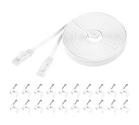 sourcing map Cat 6 Ethernet Cable 50ft, 32AWG 250MHz Flat High Speed RJ45 Cat6 Internet Network Patch Cord with Clips for Computer, Gaming, Router, Modem, White