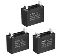 sourcing map Ceiling Fan Capacitor CBB61 6uF 450V AC Double Insert Metalized Polypropylene Film Capacitors 47x20x37.5mm for Water Pump Motor Generator, Pack of 3