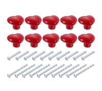 sourcing map Ceramic Cabinet Knobs, 10 Pcs Red Heart Shaped Drawer Knobs, 36mm/1.42" Dresser Knob Pulls Handle with Screws for Vanity, Bedroom Furniture, Closet, Cupboard