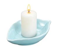 sourcing map Ceramic Candle Holder Plates, 4.3 x 3'' Leaf Shaped Candlestick Holder Decorative Dish Small Candle Plate for Tea Light Aromatherapy Wedding Rustic Vintage Home, Sky Blue