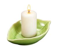 sourcing map Ceramic Candle Holder Plates, 4.3 x 3'' Leaf Shaped Candlestick Holder Decorative Dish Small Candle Plate for Tea Light Aromatherapy Wedding Rustic Vintage Home, Green