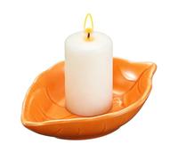 sourcing map Ceramic Candle Holder Plates, 4.3 x 3'' Leaf Shaped Candlestick Holder Decorative Dish Small Candle Plate for Tea Light Aromatherapy Wedding Rustic Vintage Home, Orange