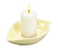 sourcing map Ceramic Candle Holder Plates, 4.3 x 3'' Leaf Shaped Candlestick Holder Decorative Dish Small Candle Plate for Tea Light Aromatherapy Wedding Rustic Vintage Home, Beige