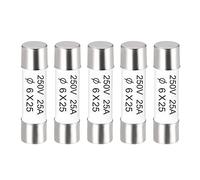 sourcing map Ceramic Cartridge Fuses 25A 250V 6x25mm Ceramic Fuses Fast Blow Replacement for Amplifier Energy Saving Lamp Ballast 5pcs