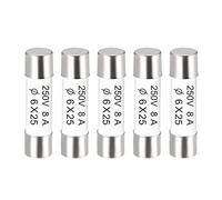 sourcing map Ceramic Cartridge Fuses 8A 250V 6x25mm Ceramic Fuses Fast Blow Replacement for Amplifier Energy Saving Lamp Ballast 5pcs
