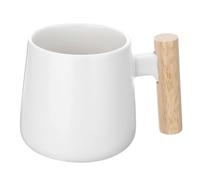 sourcing map Ceramic Coffee Mug 12.85 Oz Simple Wooden Handle Large Coffee Mugs Handmade Ceramic Tea Cup for Latte Coffee Tea Soup for Office Home and Gifts for Women and Men, White