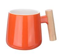 sourcing map Ceramic Coffee Mug 12.85 Oz Simple Wooden Handle Large Coffee Mugs Handmade Ceramic Tea Cup for Latte Coffee Tea Soup for Office Home and Gifts for Women and Men, Orange