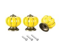 sourcing map Ceramic Drawer Knobs, 6Pcs Pumpkin Shape Handles Pulls 40mm/1.57" Dia. Knob for Vintage Dressers, Cupboard, Wardrobe, W Screws, Yellow