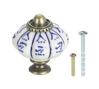 sourcing map Ceramic Knobs, 35mm/1.38" Pumpkin Cabinet Knob Drawer Pull Handle Vintage Drawer Knobs with Screws for Vanity Bedroom Furniture Closet, Blue Willow Leaf