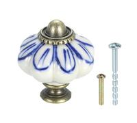 sourcing map Ceramic Knobs, 35mm/1.38" Pumpkin Cabinet Knob Drawer Pull Handle Vintage Drawer Knobs with Screws for Vanity Bedroom Furniture Closet, Blue Petals