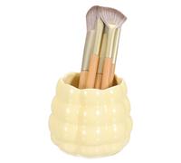 sourcing map Ceramic Makeup Brush Holder, Round Desktop Pen Holder For Makeup Brushes, Forks And Pencils Suitable For Vanity Bathrooms Dining Table And Office, Yellow
