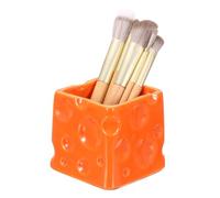 sourcing map Ceramic Makeup Brush Organizer, 3 inch Cosmetic Brush Holder Desktop Organizer For Pencil Pen Toothbrushes Suitable For Vanity Bathroom And Office Desks, Orange