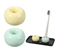 sourcing map Ceramic Toothbrush Holder Set with Tray, Countertop Organizer for Bathroom, Storage for Toothbrushes, Holder Stand for Bathroom Accessories, Yellow/Green