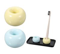 sourcing map Ceramic Toothbrush Holder Set with Tray, Countertop Organizer for Bathroom, Storage for Toothbrushes, Holder Stand for Bathroom Accessories, Blue/Yellow