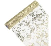sourcing map Champagne Gold Table Runner Roll 11.4" x 30 Feet Sequin Foil Metallic Mesh Table Runner Decor Table Decorations for Wedding, Birthday Party, Christmas, New Year