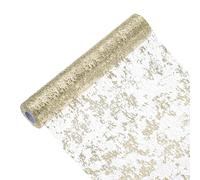 sourcing map Champagne Gold Table Runner Roll 11.4" x 45 Feet Sequin Foil Metallic Mesh Table Runner Decor Table Decorations for Wedding, Birthday Party, Christmas, New Year