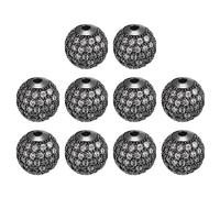 sourcing map Charm Rhinestone Beads, 10Pcs 8mm Zircon Pave Spherical Spacer Beads for DIY Making (Metallic Black+White)