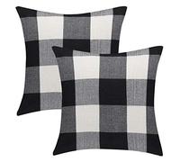 sourcing map Check Cotton Linen Cushion Cover 2 Pack Black & White 55x55cm | Cotton Linen Blend Decorative Cushion Covers, Throw Pillow Covers for Sofa, Couch & Bedroom