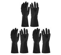sourcing map Chemical Resistant Gloves, Latex Industrial Gloves Anti-Slip Protective Safety Work Glove for Cleaning Dish Washing Resist Acid Alkali, Large, Black, Pair of 3