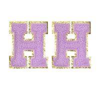sourcing map Chenille Letter Patches 2.2" Self Adhesive Alphabet H Stick on Embroidered Patch Sew on Letter Stickers Applique for Repairing Clothing Jeans Shoes Hats DIY(Purple, Pack of 2)