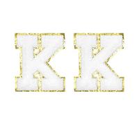 sourcing map Chenille Letter Patches 2.2" Self Adhesive Alphabet K Stick on Embroidered Patch Sew on Letter Stickers Applique for Repairing Clothing Jeans Shoes Hats DIY(White, Pack of 2)