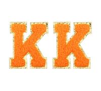 sourcing map Chenille Letter Patches 2.2" Self Adhesive Alphabet K Stick on Embroidered Patch Sew on Letter Stickers Applique for Repairing Clothing Jeans Shoes Hats DIY(Orange, Pack of 2)