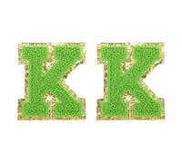 sourcing map Chenille Letter Patches 2.2" Self Adhesive Alphabet K Stick on Embroidered Patch Sew on Letter Stickers Applique for Repairing Clothing Jeans Shoes Hats DIY(Green, Pack of 2)