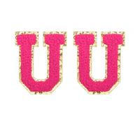 sourcing map Chenille Letter Patches 2.2" Self Adhesive Alphabet U Stick on Embroidered Patch Sew on Letter Stickers Applique for Repairing Clothing Jeans Shoes Hats DIY(Rose Red, Pack of 2)