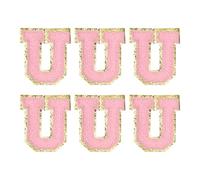 sourcing map Chenille Letter Patches 2.2" Self Adhesive Alphabet U Stick on Embroidered Patch Sew on Letter Stickers Applique for Repairing Clothing Jeans Shoes Hats DIY(Pink, Pack of 6)