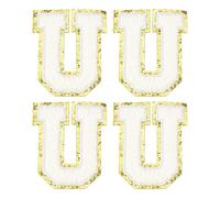 sourcing map Chenille Letter Patches 3.1" Alphabet U Iron on Embroidered Patch Sew on Letter Stickers Applique for Repairing Clothing Jeans Shoes Hats DIY(White, Pack of 4)