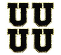 sourcing map Chenille Letter Patches 3.1" Alphabet U Iron on Embroidered Patch Sew on Letter Stickers Applique for Repairing Clothing Jeans Shoes Hats DIY(Black, Pack of 4)