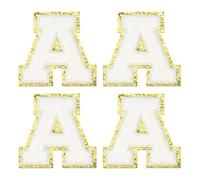 sourcing map Chenille Letter Patches 3.1" Self Adhesive Alphabet A Stick on Embroidered Patch Sew on Letter Stickers Applique for Repairing Clothing Jeans Shoes Hats DIY(White, Pack of 4)