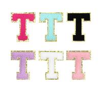 sourcing map Chenille Letter Patches 3.3" Alphabet T Iron on Embroidered Patch Sew on Letter Stickers Applique for Repairing Clothing Jeans Shoes Hats DIY(Multicolored, Pack of 6)