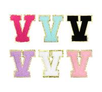 sourcing map Chenille Letter Patches 3.3" Alphabet V Iron on Embroidered Patch Sew on Letter Stickers Applique for Repairing Clothing Jeans Shoes Hats DIY(Multicolored, Pack of 6)