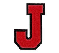 sourcing map Chenille Letter Patches, 4" Alphabet J Iron on Patches Decorative Repair Sew on Appliques for Repairing Clothing Jeans Shoes Hats DIY (Black Edge Red)