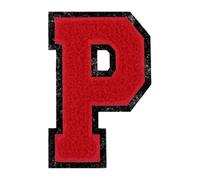 sourcing map Chenille Letter Patches, 4" Alphabet P Iron on Patches Decorative Repair Sew on Appliques for Repairing Clothing Jeans Shoes Hats DIY (Black Edge Red)