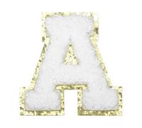 sourcing map Chenille Letter Patches, Letter A Iron on Patches Decorative Repair Sew on Appliques for Repairing Clothing Jeans Shoes Hats DIY (Glitters Edge White, 5.5cm/2.2")