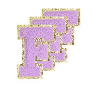 sourcing map Chenille Letters F Patches Large Size 80mm/3.15 Inch Iron-on Letters F Patches Golden Glitter Embroidered Patches for Clothing, Shoes, Hats, Backpacks Pack of 3(Purple)