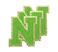 sourcing map Chenille Letters N Patches Large Size 80mm/3.15 Inch Iron-on Letters N Patches Golden Glitter Embroidered Patches for Clothing, Shoes, Hats, Backpacks Pack of 3(Green)